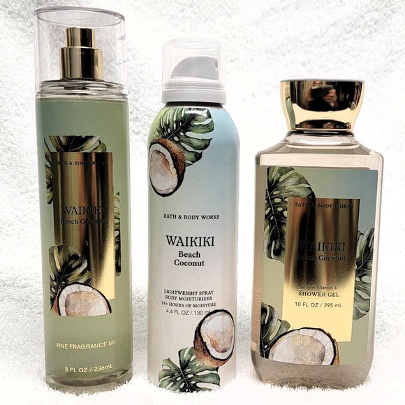 BATH & BODY WORKS WAIKIKI BEACH COCONUT MIST SHOWER GEL SPRAY LOTION SET OF 3 - Picture 2 of 2